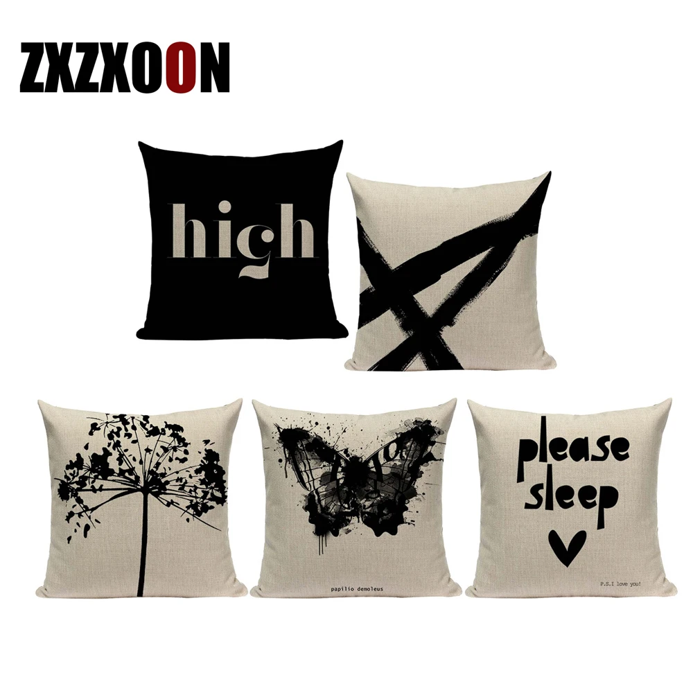 Декоративные диванные подушки Чехол черный белый цвет с буквенным принтом