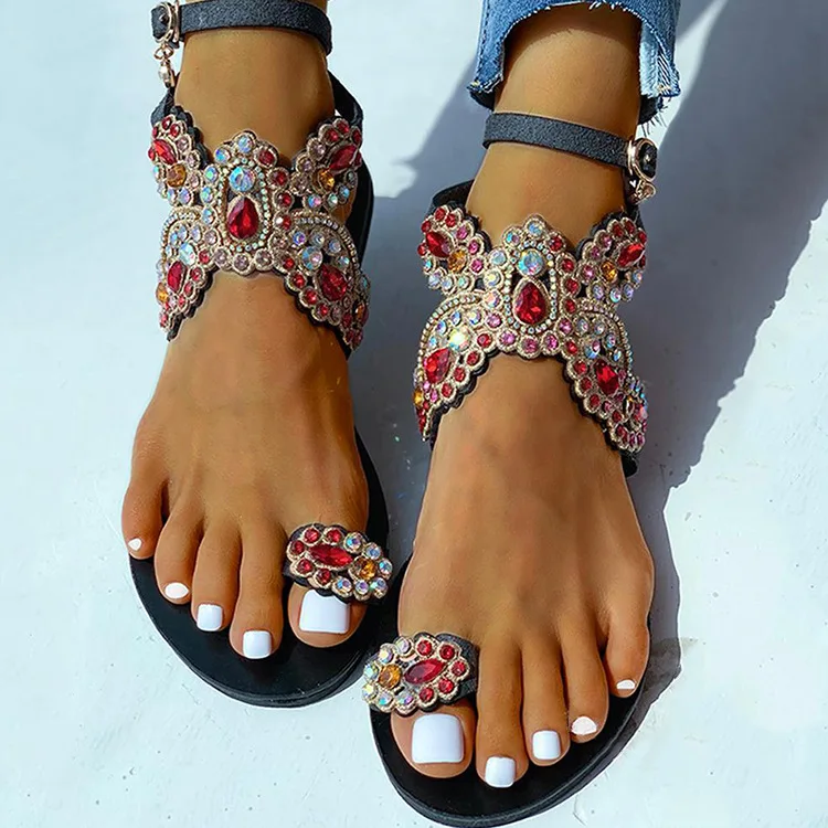 

Fashion diamond inlaid water diamond large sandals for women