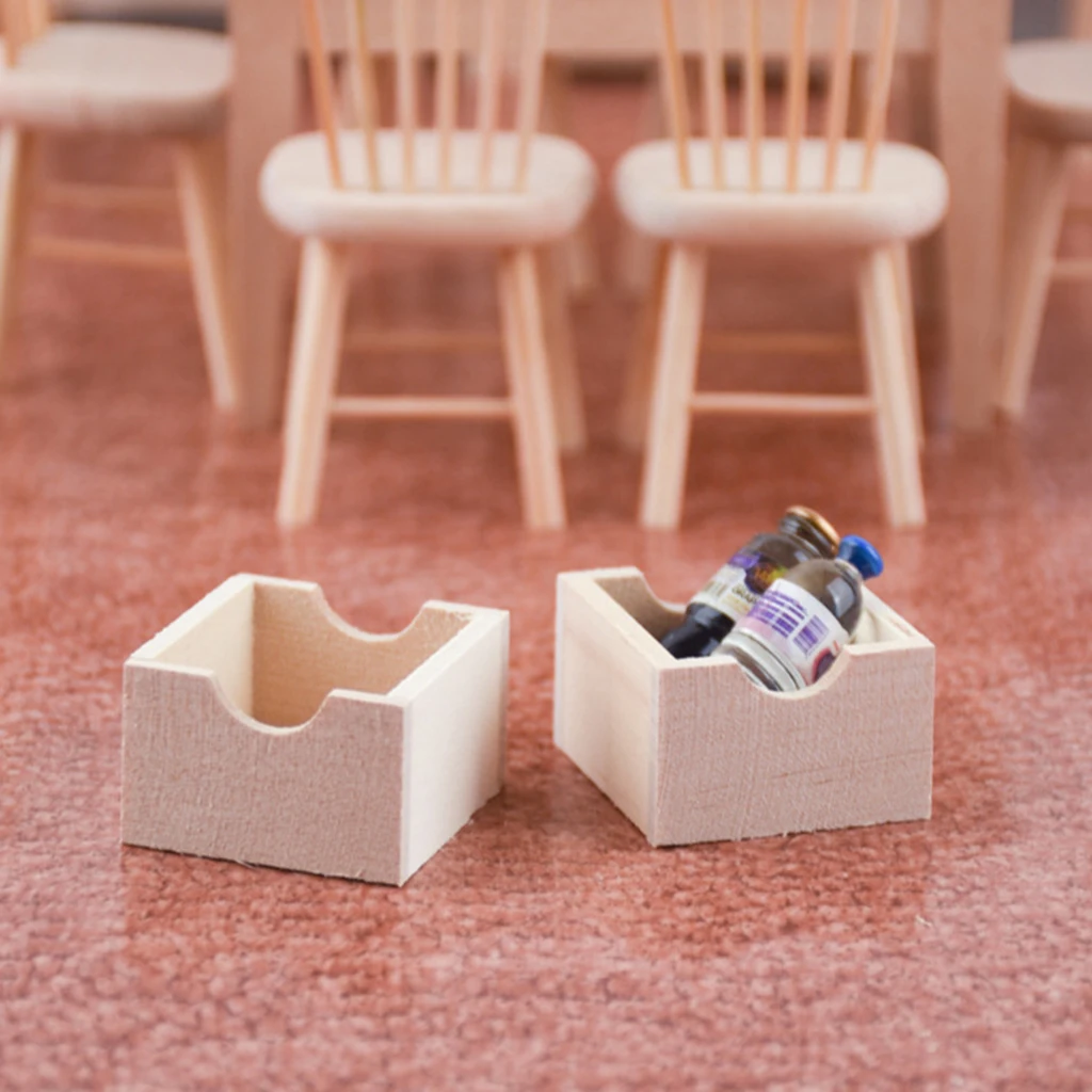 

1/12 Wooden Storage Box Dollhouse Miniatures Basket Model Furniture Case Decoration Accs 3.3x3x2cm