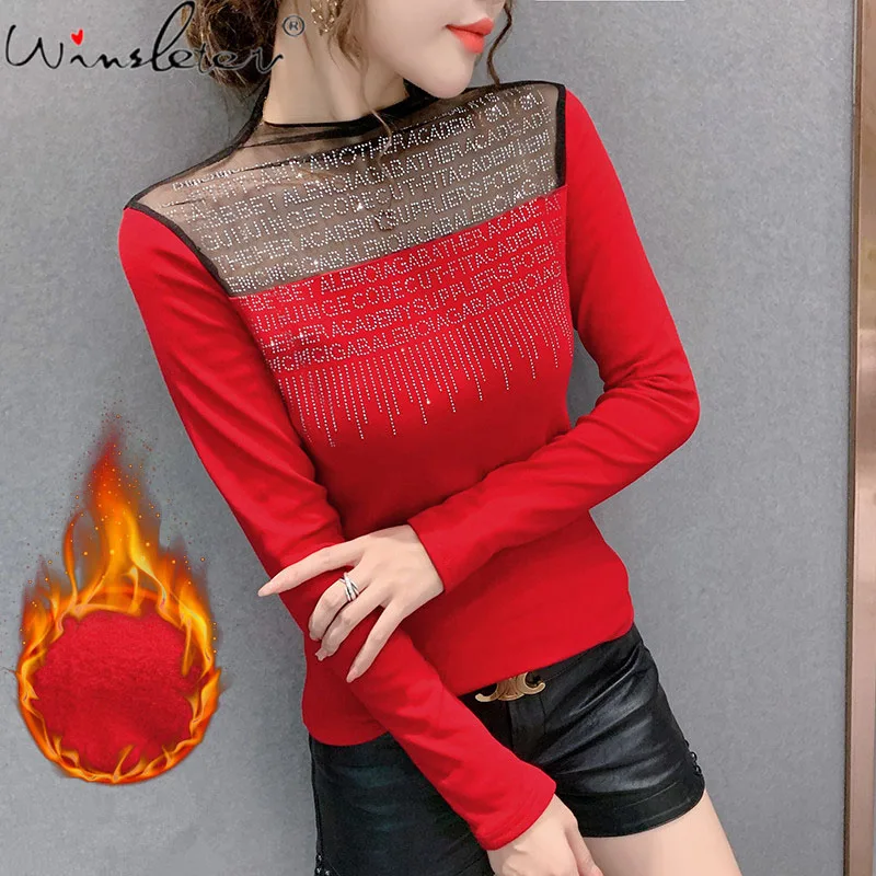 Женская футболка с флисовой подкладкой модный пикантный топ в Корейском стиле