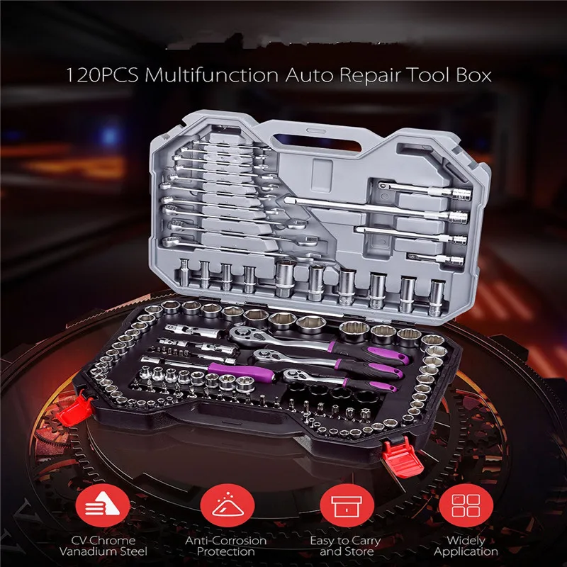 

Minleaf ML-TS1 120Pcs CR-V Multifunction Auto Repair Tool Box Set Torque Ratchet Wrench Combo Tools Kit
