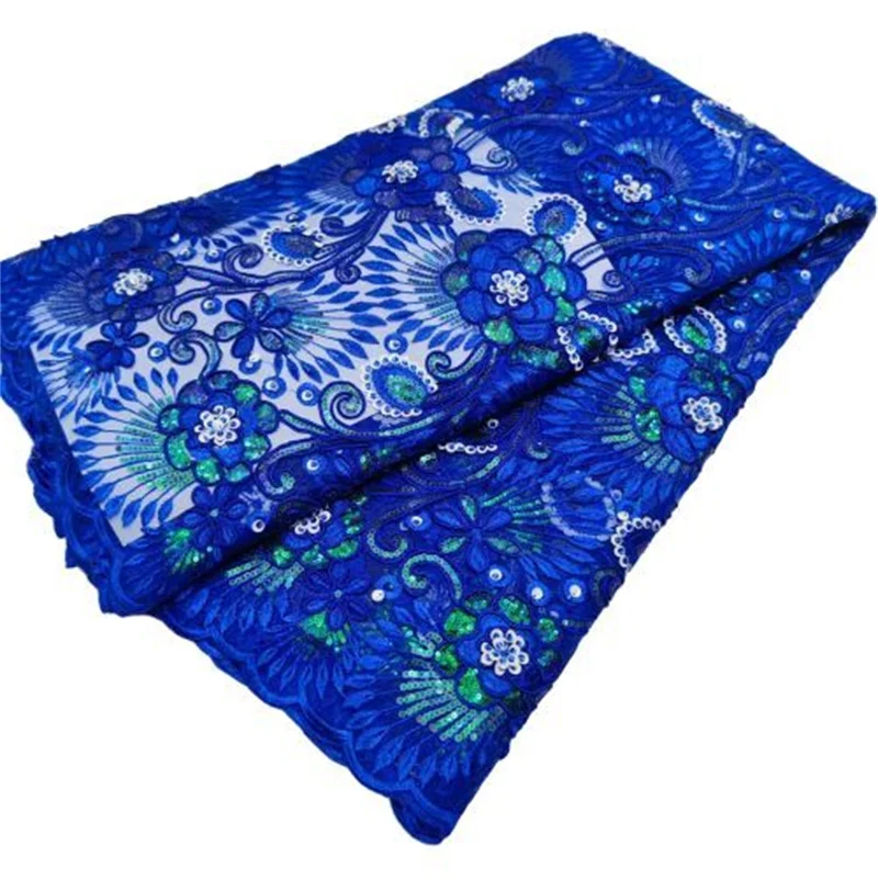 

Королевский синий Африканский французский тюль с блестками кружевная ткань 2021 Высококачественный кружевной материал нигерийские кружевн...