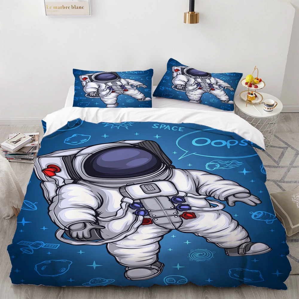 

Комплект постельного белья с изображением инопланетянина, с рисунком астронавта, с простыней, с мультяшным принтом, односпальный комплект ...