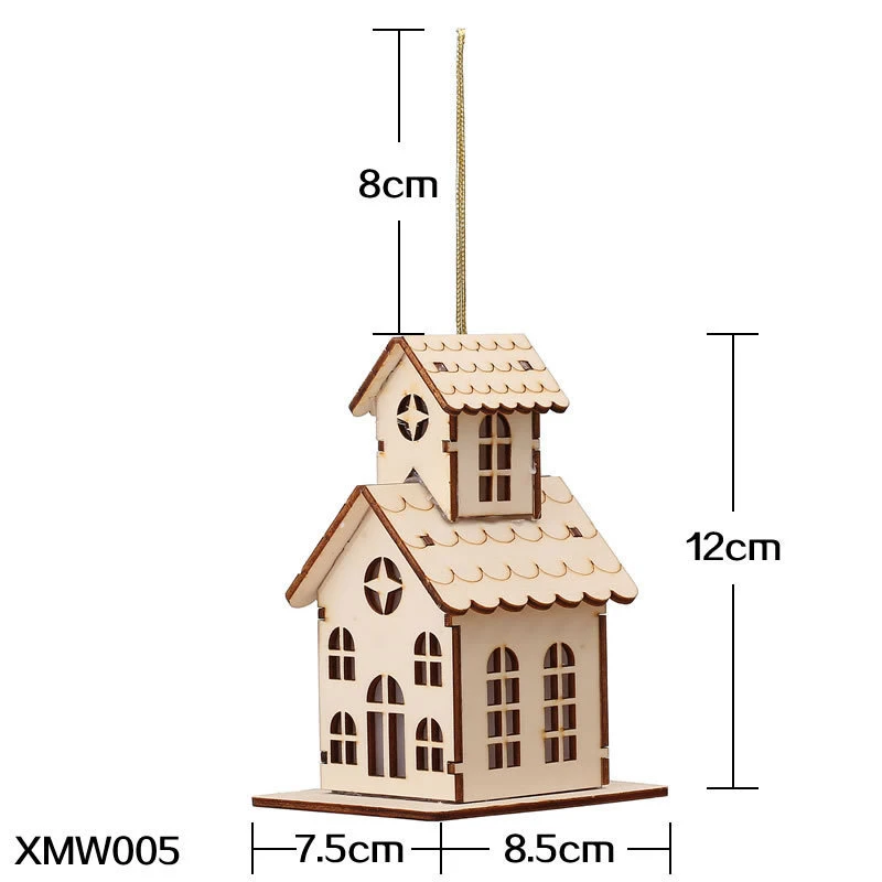 

11PCS Miniature Wood Dollhouse Holiday LED Lights Wood House Christmas Tree Hanging Ornaments Holiday Wedding Decoration Gifts