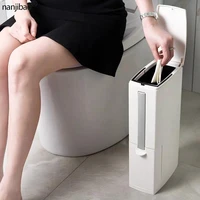 6l bathroom trash can with toilet brush eco friendly plastic dustbin garbage bucket waste bin bathroom cleaning tools with bags