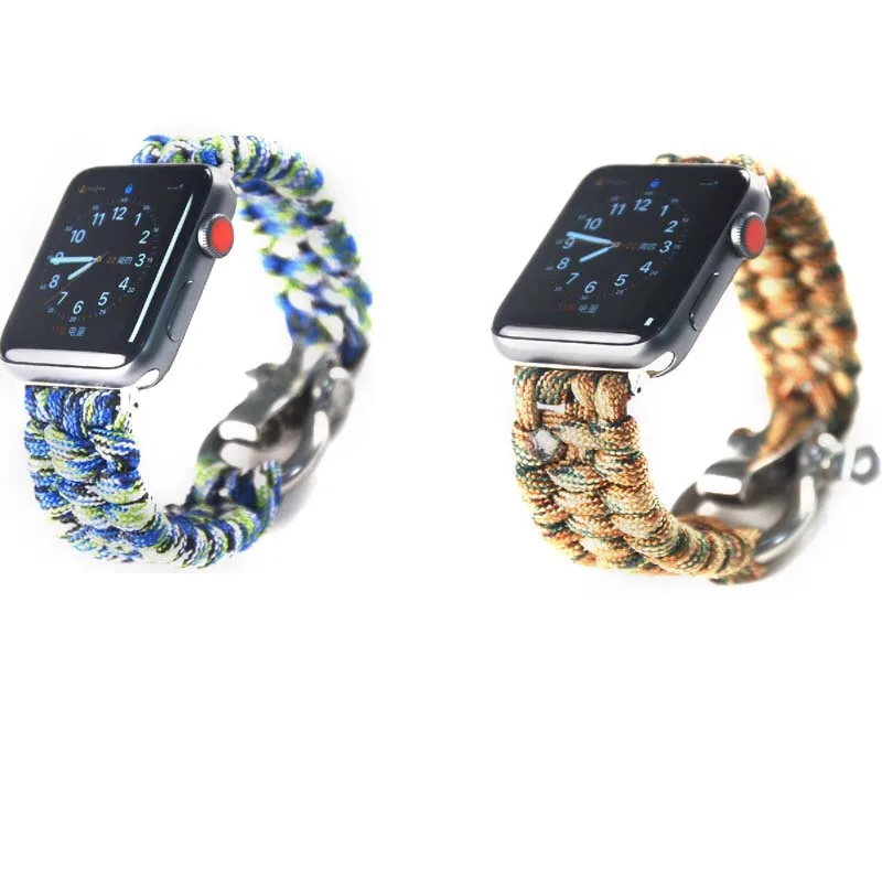 Ремешок нейлоновый для apple watch 42 44 браслет Паракорд выживания iwatch band 38 мм 40 Series 6 5 4 3