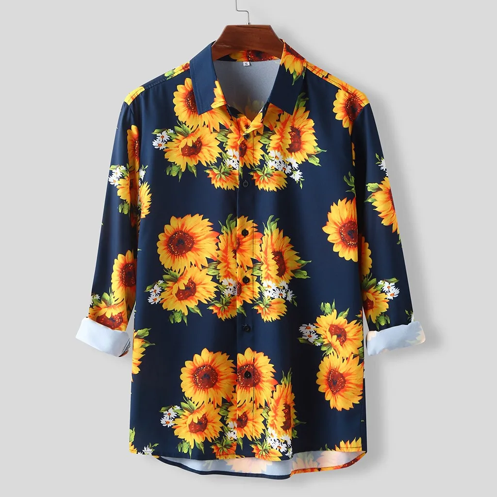 Гавайская рубашка мужская с длинным рукавом этническая Повседневная Блузка