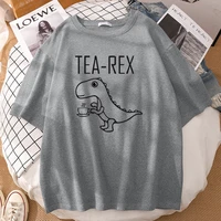 tea rex funny dinosaur drink coffee prints mens t shirts oversized s xxxl tshirts round neck tops loose vintage t shirts mans
