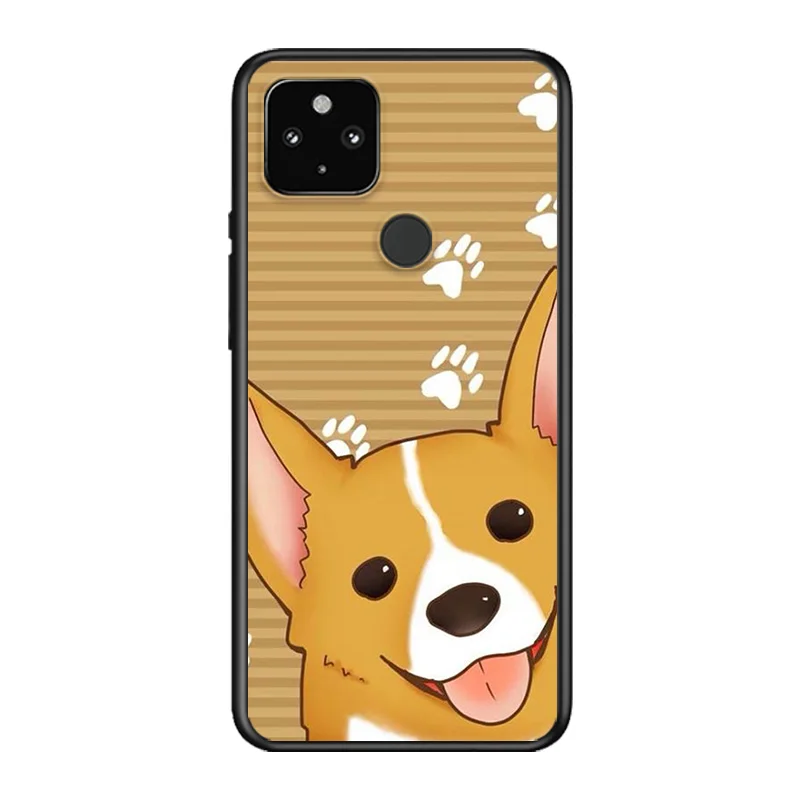 

Cute Corgi Dog Soft TPU Silicone Black Cover For Google Pixel 5 4A 5G 4 XL Phone Case