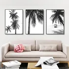 Плакат с тропическим пейзажем, Минималистичная Настенная картина черно-белого цвета, Пляжная живопись на холсте, принт с Северными пальмами, домашний декор