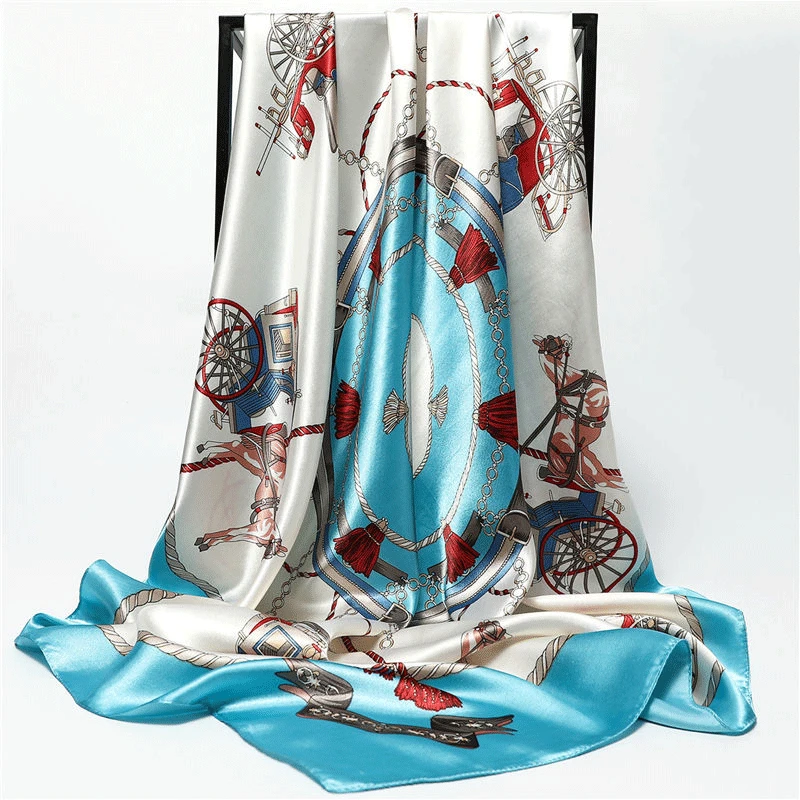 

2021 Women Scarves Silk Satin Neck Scarf Kerchief Fashion Print Hijab Ladies Scarfs Female Square Muffler Shawls 90*90cm