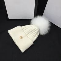 new winter hat m white fox knitting hat really edition tide leisure warm and lovely students skullies beanie for women
