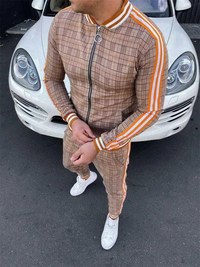 Костюм спортивный мужской в полоску кофта и штаны клетчатый с цветочным принтом