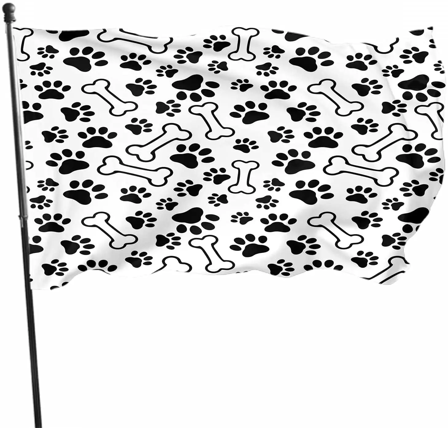 

Bone Flag Decor 3x5 Ft Paw Animal Cat Dog Monochrome Cartoon Regular Cute Repeat Polyester Printed Pattern Outdoor Decor for