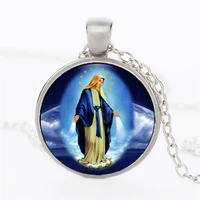 christianity virgin mary art photo cabochon glass pendant necklace jewelry accessories for womens mens fashion friendship gift
