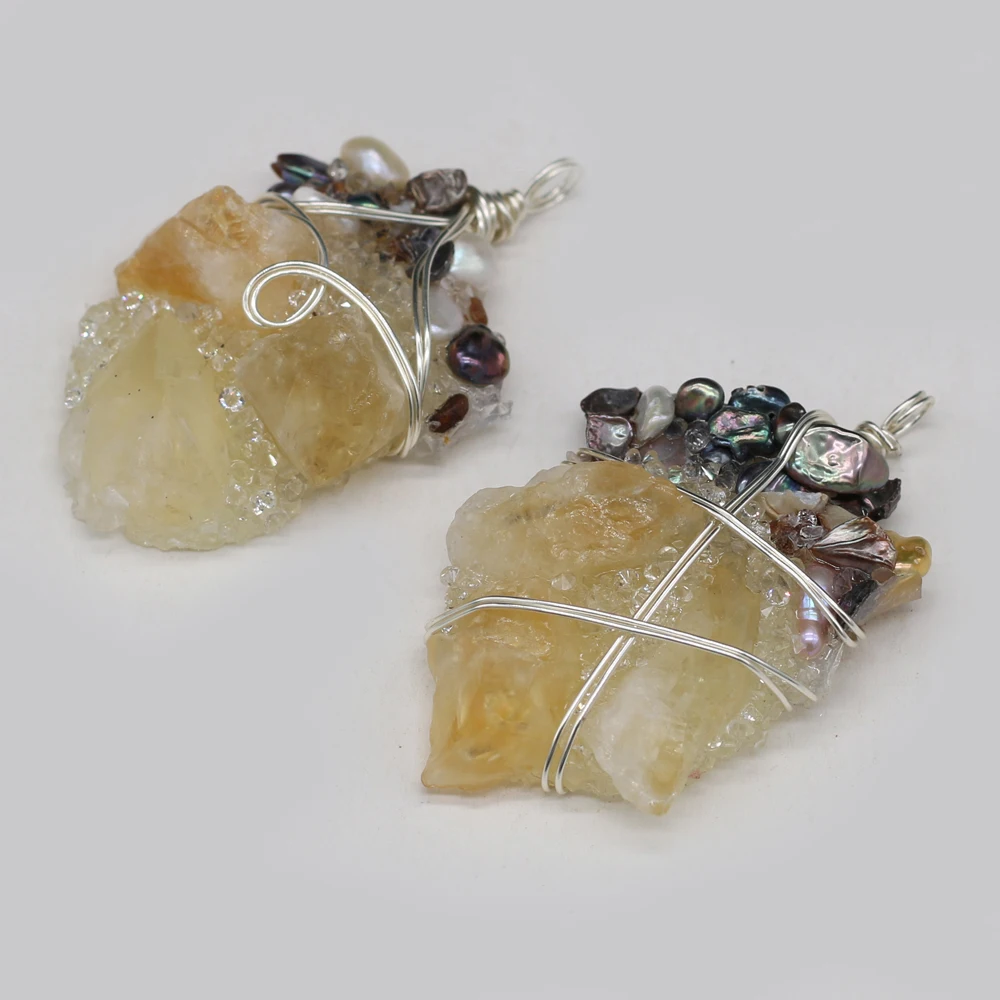 

Wholesale6PCS Hot Natural Stone Irregular Yellow Bud Winding Silver Wire Pendant Making DIY Necklace Earring Jewelry Accessories