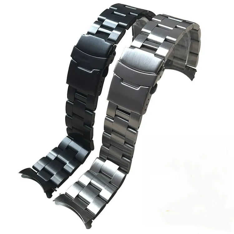 

20 22mm Stainless Steel Watchband Curved End Strap Fold Buckle Clasp Wrist Belt Bracelet Silver For Seiko Watch Accessories