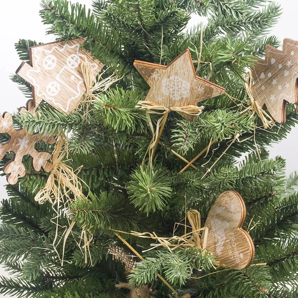 1 Set 10 Pcs Printing Wooden Christmas House Tree Star Shape Pendants Plugin Xmas Ornaments Home Party Decoration |