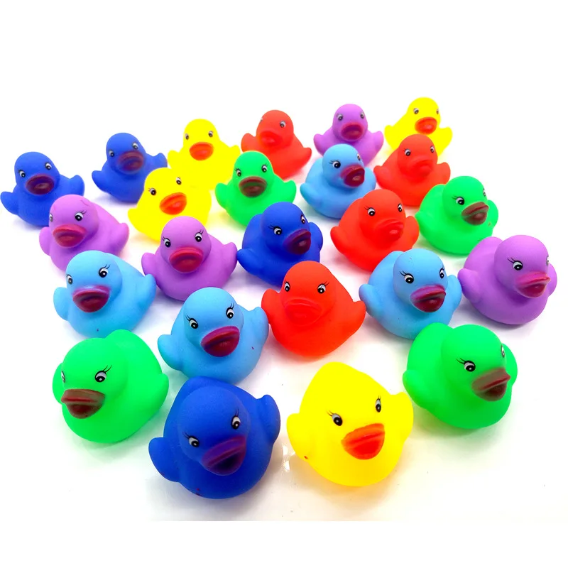 

12pcs Kawaii Mini Colorful Rubber Float Squeaky Sound Duck Bath Toy Baby Bathroom Water Pool Funny Toys for Girls Boys Gifts