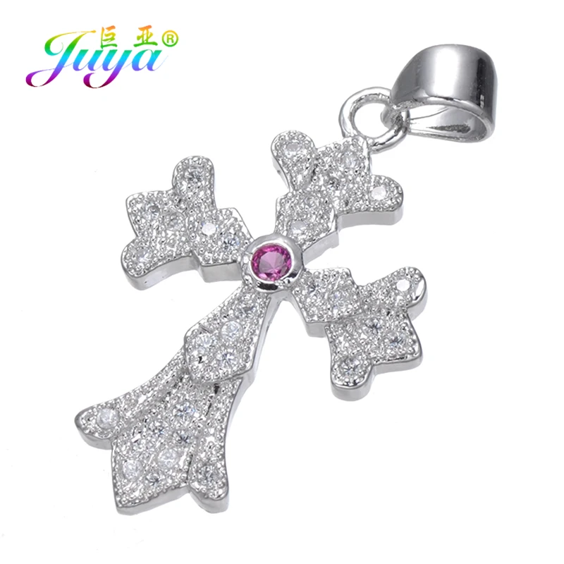 

Juya DIY Religious Jewelry Accessories Micro Pave Zircon Christian Cross Charms Pendant For Women Men Prayer Jewelry Making