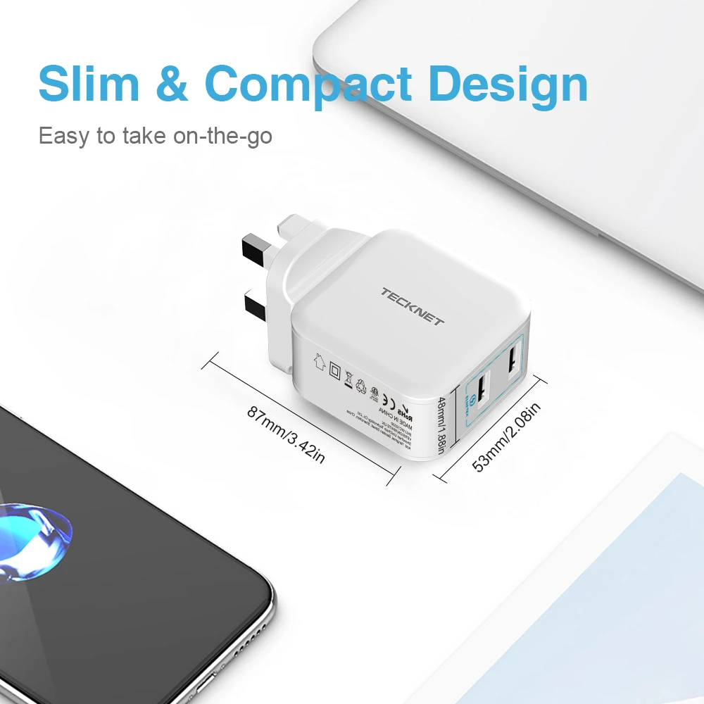 TeckNet 4.8A USB Зарядное устройство с евровилкой зарядное 2 Порты и разъёмы адаптер для
