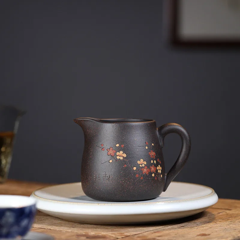 Yixing Purple Clay Carved Hand-painted Plum Fair Cup with Handle Tea Set Office Drinkware Handmade Cha Hai Household | Дом и сад