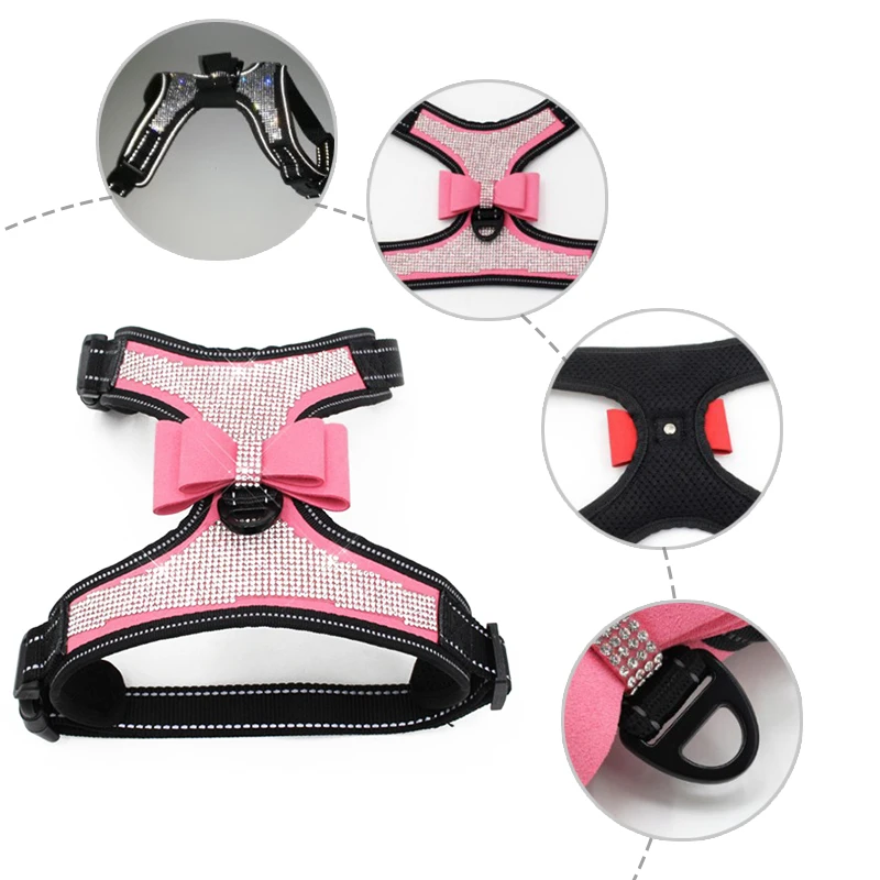 

Pet Chest Strap Shining Rhinestone Vest Harnesses Soft comfortableSmall Dog Puppy Cat Leather Leash Pet Supplies Dropship