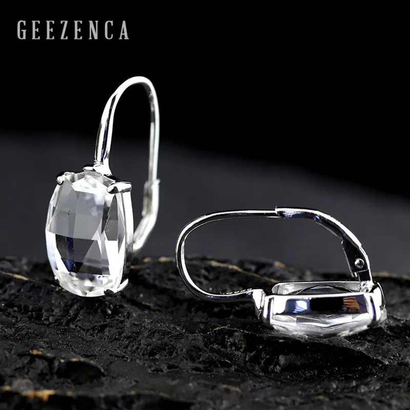 White Crystal 925 пробы, серебро, цвет, драгоценный камень, геометрические серьги, аметист, кристалл дымчатого кварца, простые серьги, хорошее ювелирное изделие для женщин - Цвет камня: White Crystal