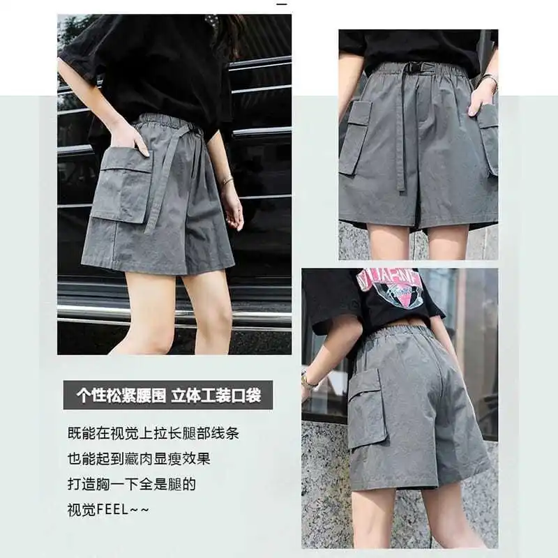 

Tooling shorts women's summer new Korean version ins Japanese loose straight pants with high waist and thin wide leg