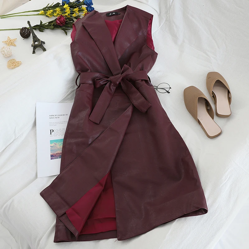 Gagarich женские жилеты без рукавов средней длины с поясом на талии женский