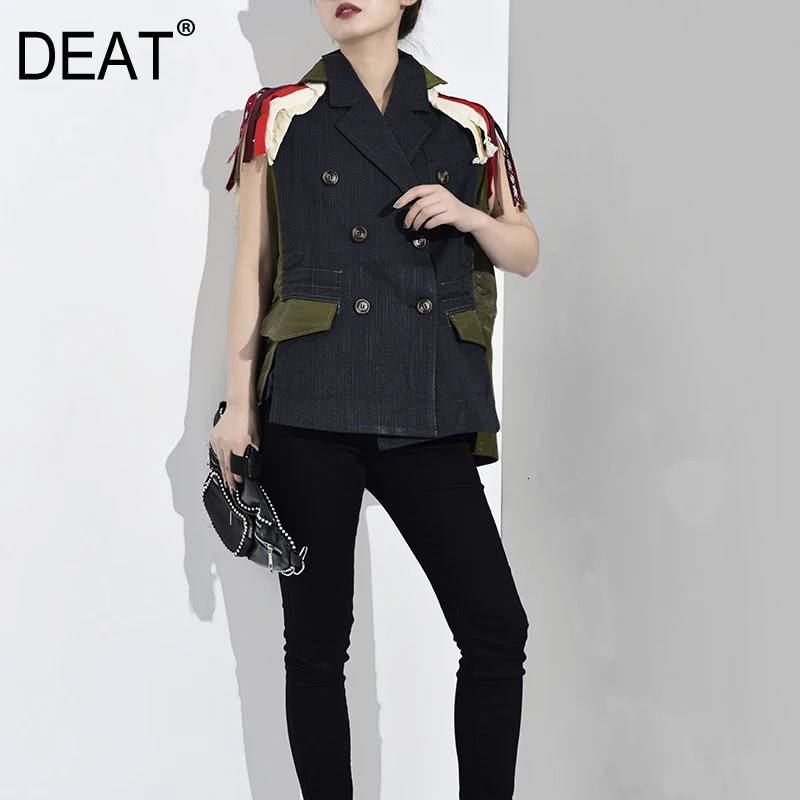 Женский жилет DEAT Свободный с отворотом без рукавов вышивкой большие размеры