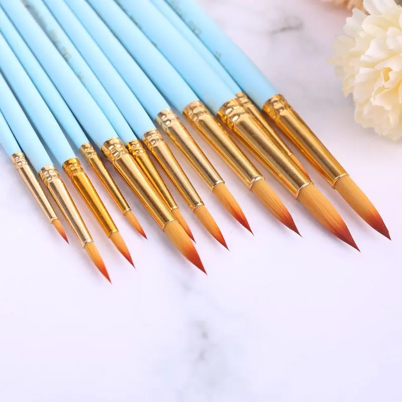 

12Pcs Round Pointed Spike Tip Oil Painting Brushes Nylon Hair Artists Watercolor Paintbrushes Set Different Size Fine Drawing Pe