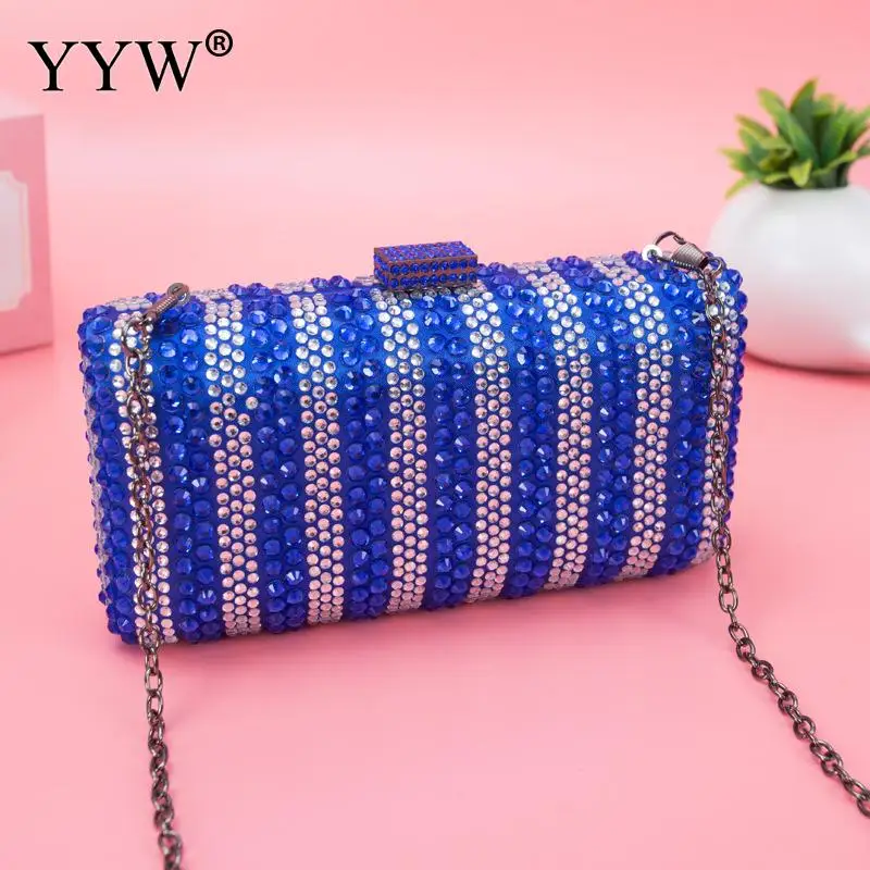 blue Золотые бусы со стразами, клатч, вечерняя сумка, сумка для банкета, женская сумка-клатч, вечерние сумочки со стразами в полоску, сумочка для свадьбы, элегантная сумка - Цвет: blue