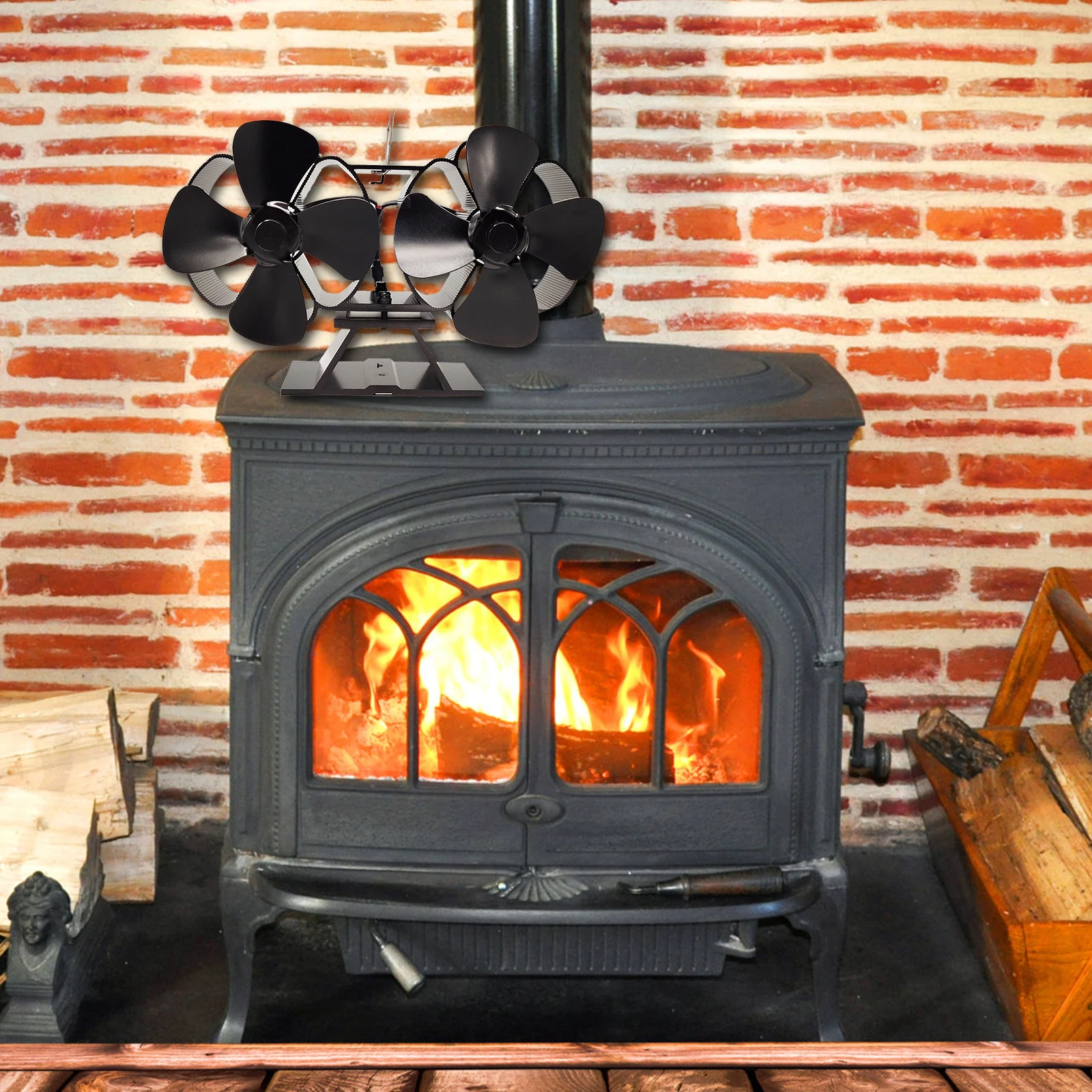 Вентилятор для камина с двойной головкой 8 лопастей вентилятор печи работающий