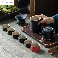 japanese style ceramic kung fu tea set teaware gift box coarse pottery porcelain tea pot and cup set teapot te caddy tea infuser