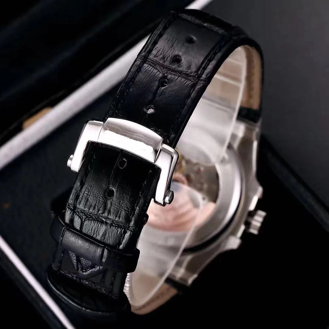 

Classic New Automatic Mechanical Men Watch Silver Sapphire Stainless Steel Transparent Grey Blue Black Leather AAA+