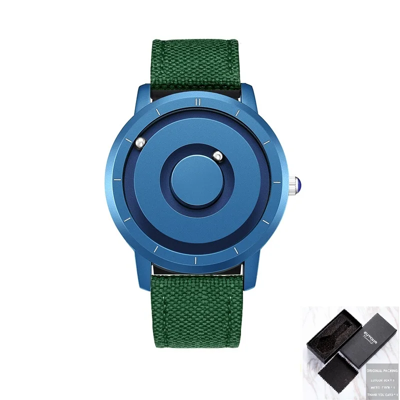 Blue Green Canvas Eutour красочные часы мужские магнитные шаровые шоу кварцевые наручные часы силиконовые холщовые стальные Ремешок Модные повседневные мужские часы голубое золото - Цвет: Blue Green Canvas