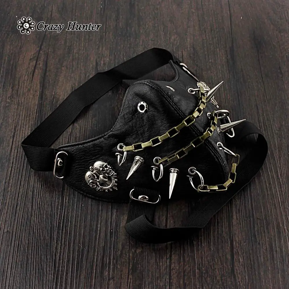 Mens White Skull Spike Punk Gothic Leather Mask Cosplay Biker | Тематическая одежда и униформа