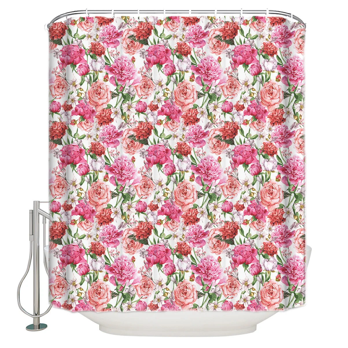 Штора для душа с розовыми цветами и пионами водонепроницаемая ткань из