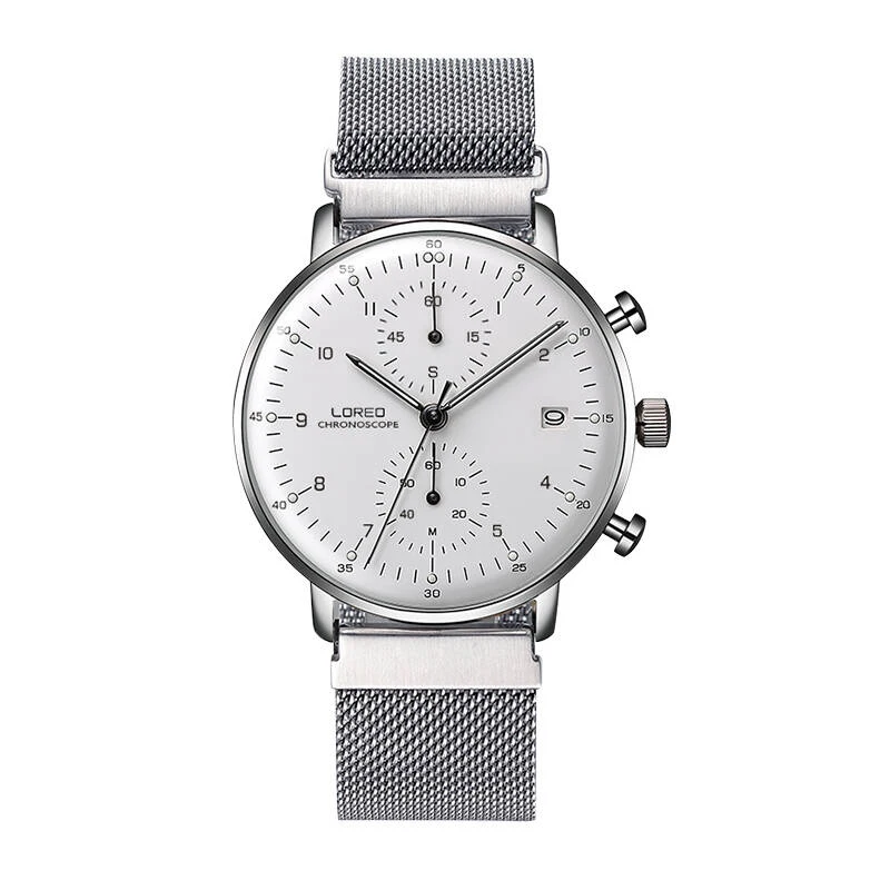 LOREO 6112 Германия Bauhaus часы календарь хронограф relogio masculino из нержавеющей стали