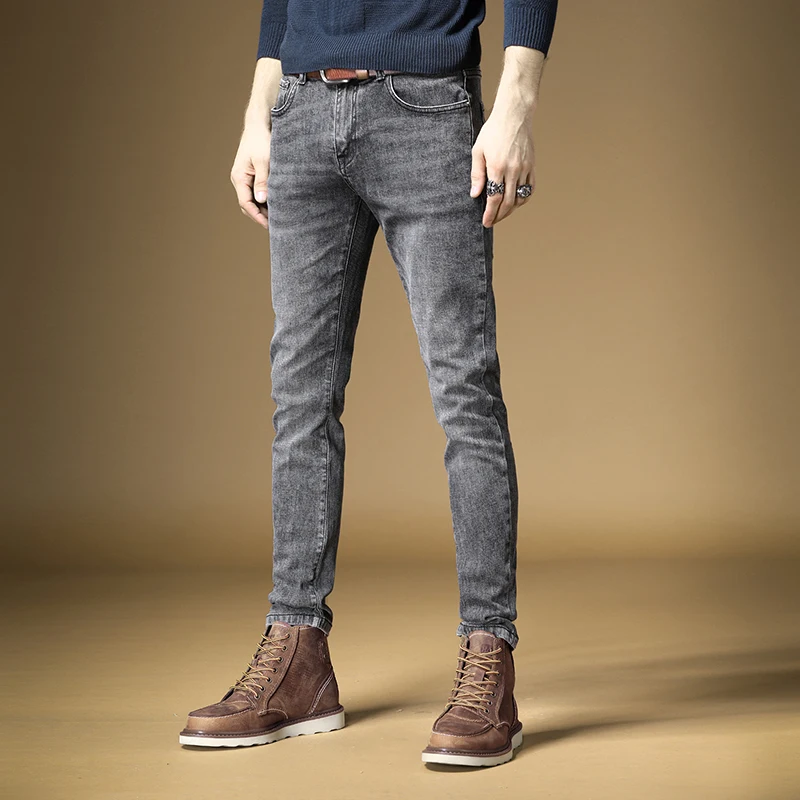 

European Vintage Fashion Men Jeans Retro Gray Elastic Cotton Casual Slim Fit Designer Jeans Men Korean Style Denim Pencil Pants