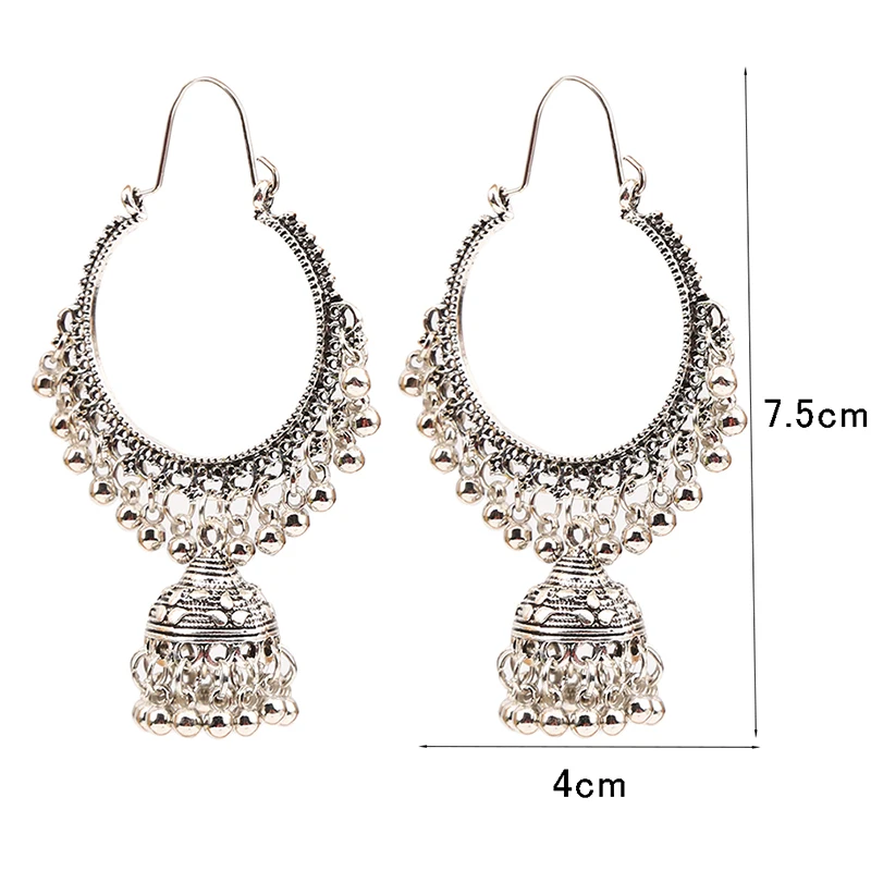 

Boho Gypsy Tassel Indian Drop Earrings 2021 Women Orecchini Jewelry Ladies Retro Blue Flower Silver Color Jhumka Earrings
