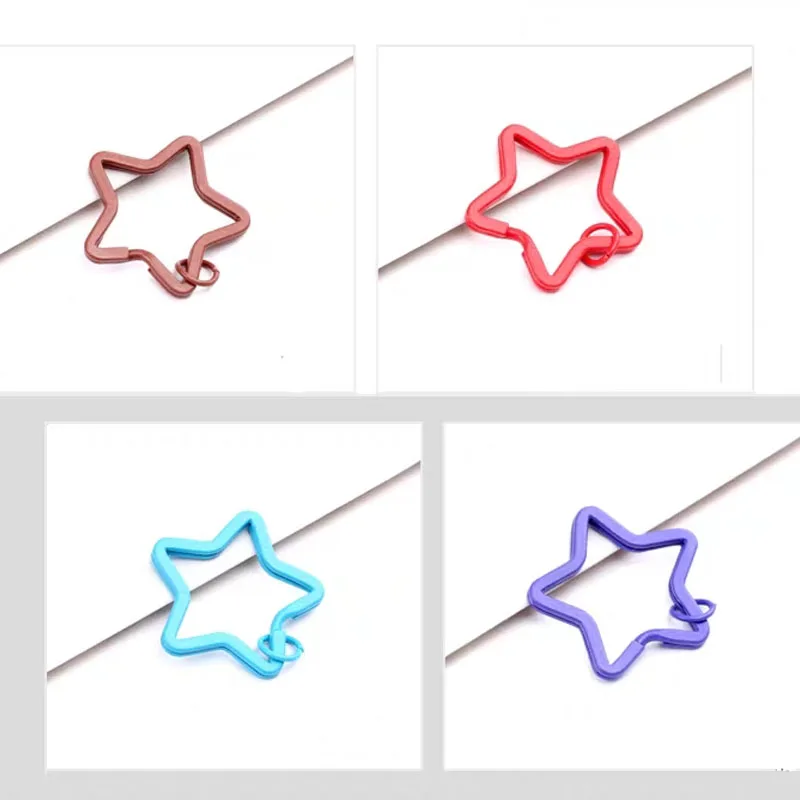

10pcs Cute Star Shape Colored Baking Varnish Key Chain 35mm Multi-Function Circle Ring DIY Stainless Metal Accessories Handmade