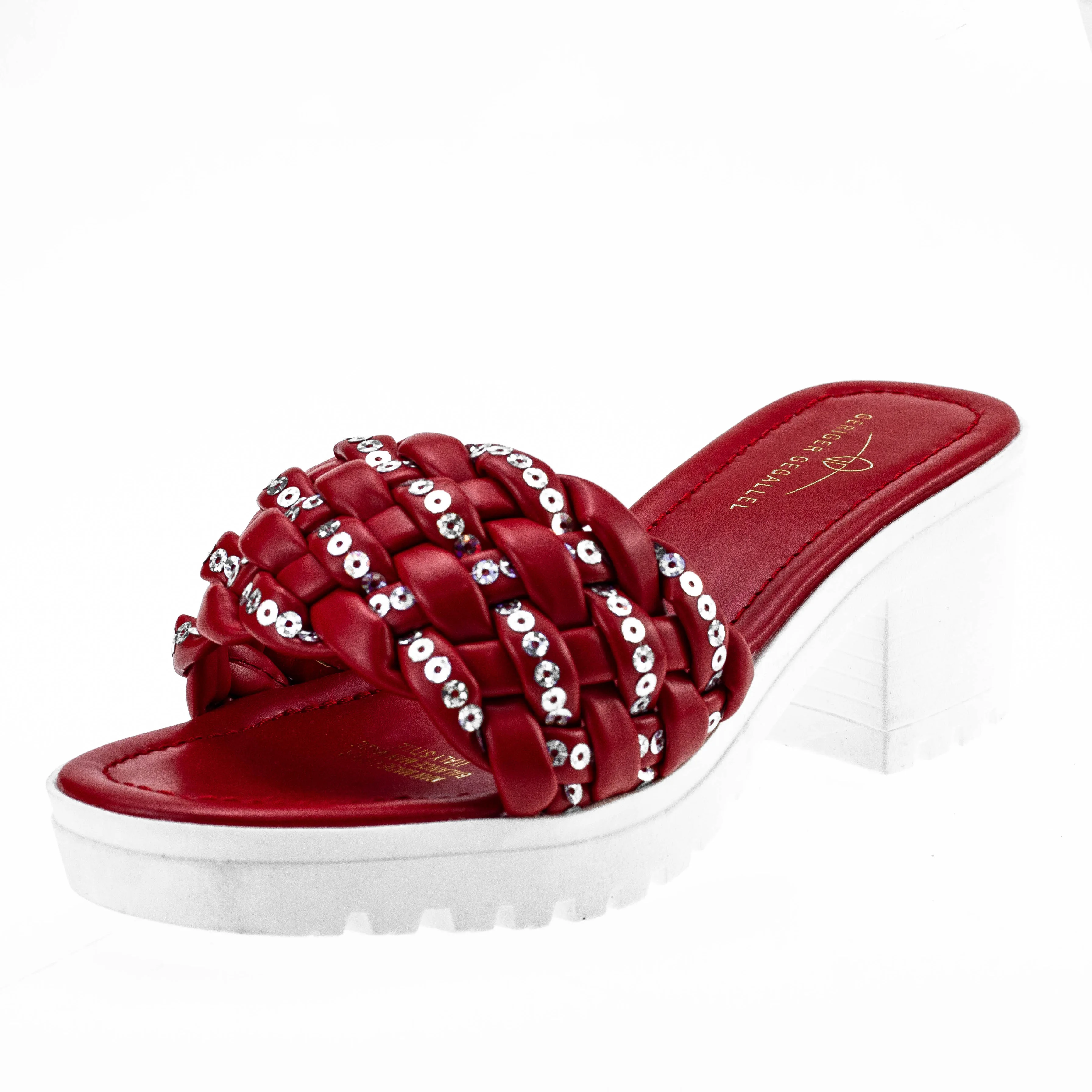 Plus Size 41 Women Summer Shoes 106-4 Sequined Open Toe Mules Sandals Ladies Dress Pumps Heels Square Heel Chunky Sandals Women