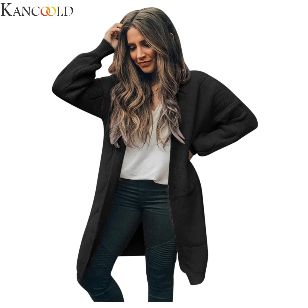 Новинка Модный женский вязаный однотонный кардиган KANCOOLD с открытой передней