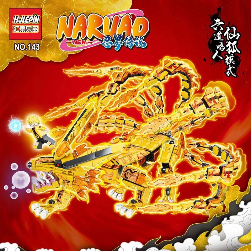 

1211pcs Naruto Kurama Nine Tailed Action fiugre Golden Ninetales Building Blocks Classic Model Sets Rasengan Bricks Kids Kits