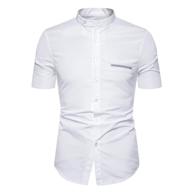 White Men Shirt Бренд Мандарин воротник рубашка для мужчин лето мода сплошной цвет Slim Fit короткий рукав повседневные рубашки деловые формальные Camisas - Цвет: White Men Shirt