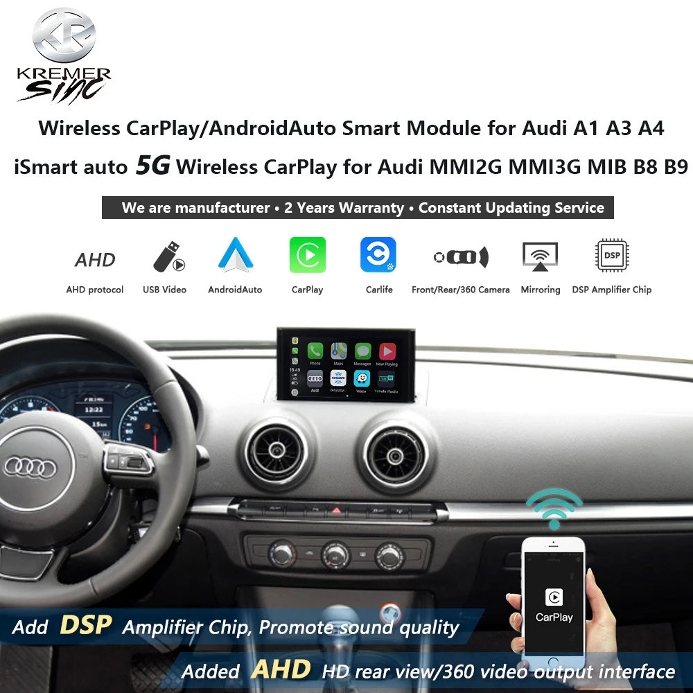Mirror Wireless Apple CarPlay AndroidAuto Retrofit for Audi A1 A3 A4 iSmart Auto MMI2G MMI3G MIB B8 B9