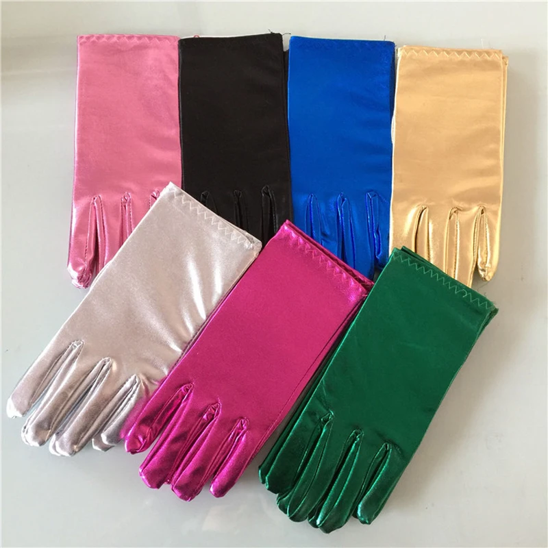 

Men Women Short Leather Gloves Gold Silver Fashion Wrist Party Gloves Shinning Bright Stage Performance Gloves For Unisex