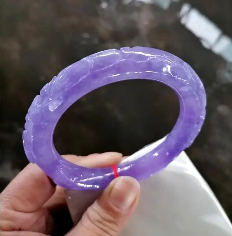 

Chinese Violet Emerald Carving Ruyi Bracelet 58-60mm Charm Jewellery Fashion Accessories Hand-Carved Man Woman Luck Amulet Gifts